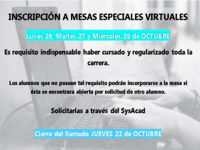 MESAS ESPECIALES virtuales-UTN ( 3&ordm;llamado OCTUBRE 2020) 
